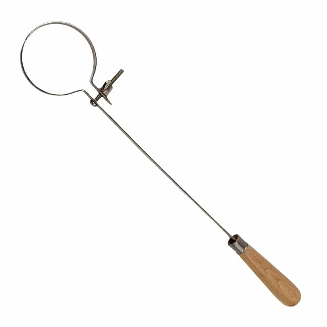 Close-up view of TerraX crucible tongs adjustable jaw gripping a ceramic crucible