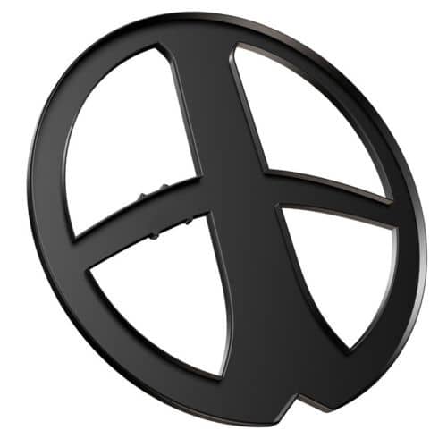 Black 9-inch metal detector search coil cover with four-segment cross design for XP Deus