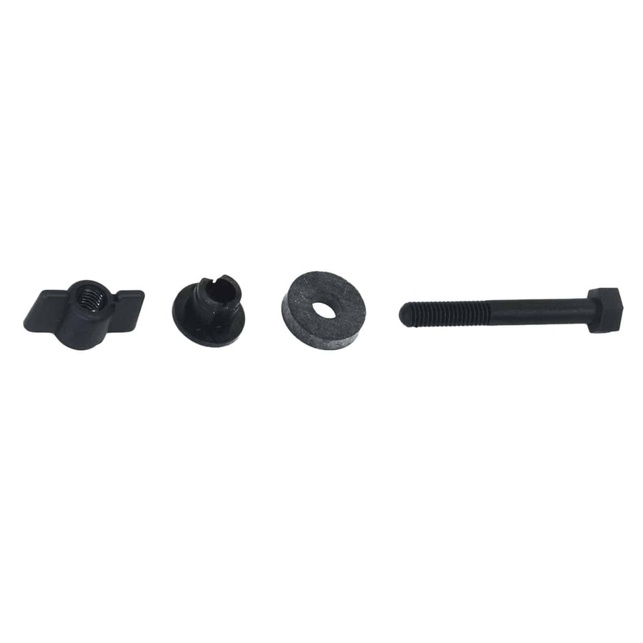 Black hardware kit components including wing nut, connector, washer, and bolt for XP Deus metal detector search coil