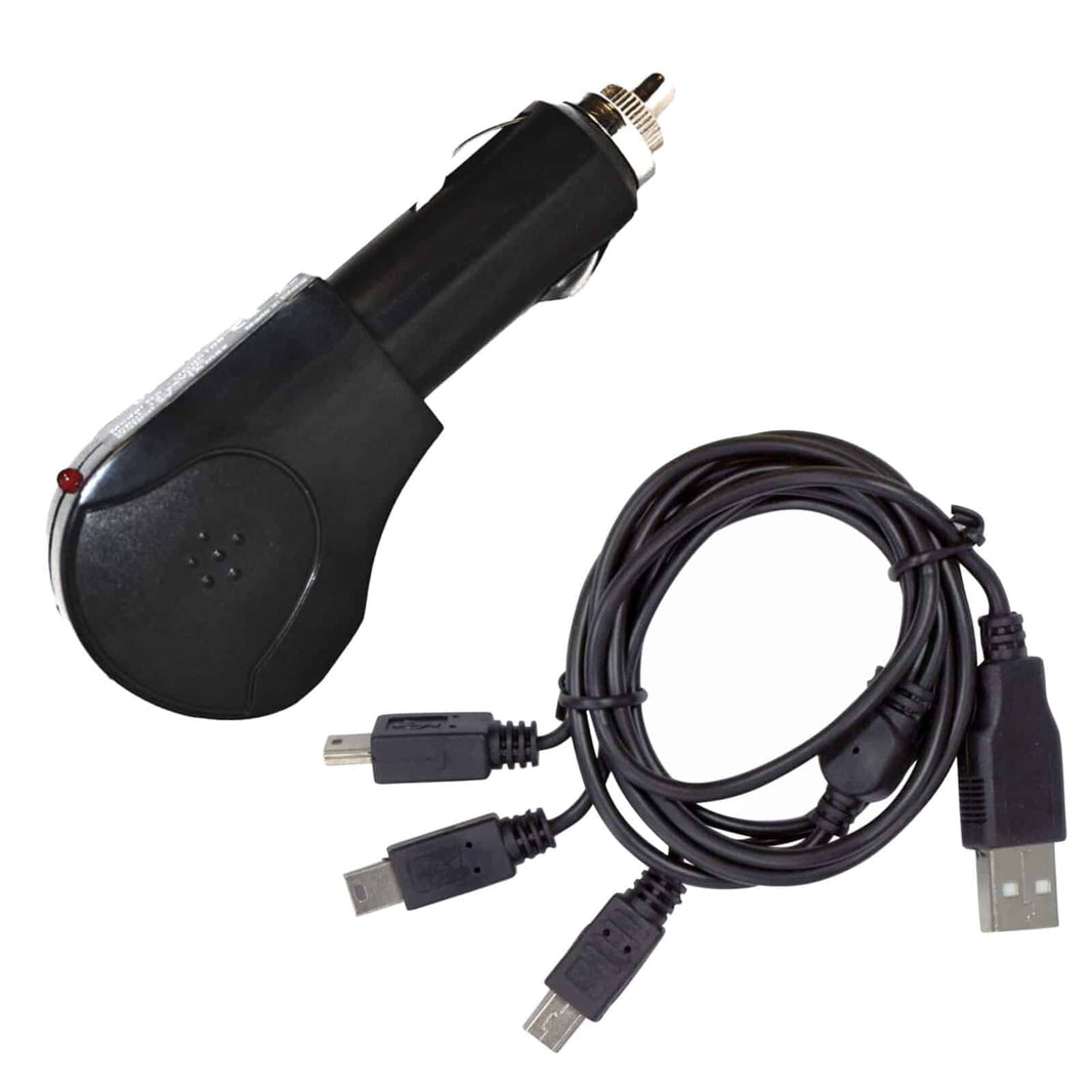 Black car charger with metal connector and multi-port USB cable for XP Deus metal detector accessories