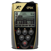 XP ORX metal detector remote control with gold and black design, LCD display showing gold mode and ground balance settings