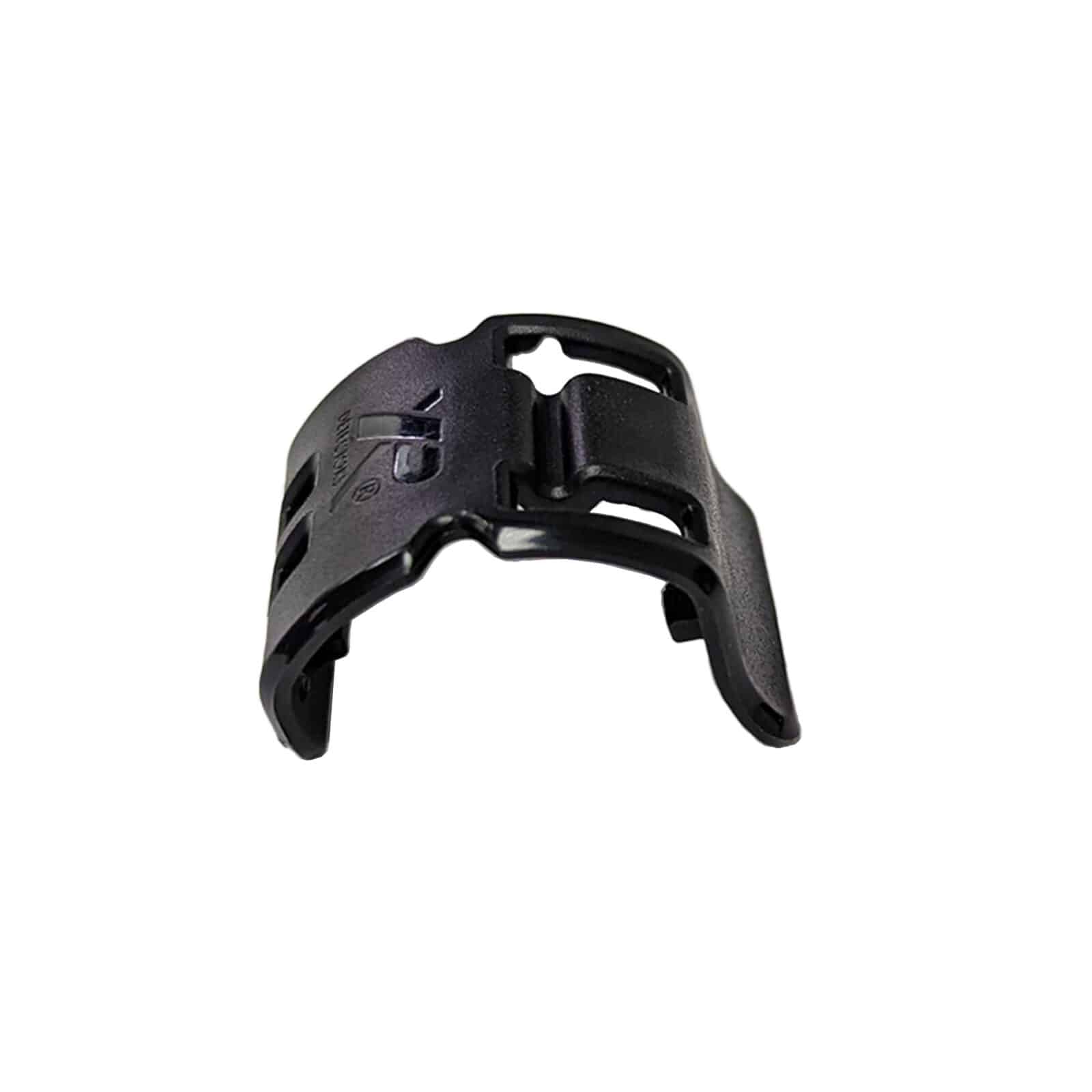 Black plastic antenna clip for Deus II remote control, isolated on white background