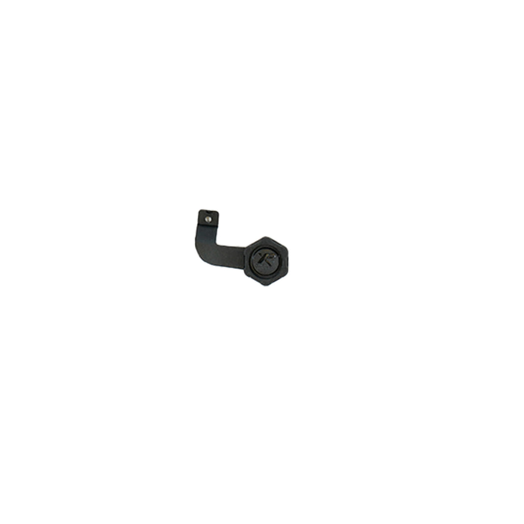 Black XP Deus II remote plug connector with angled bracket and mounting hardware on white background