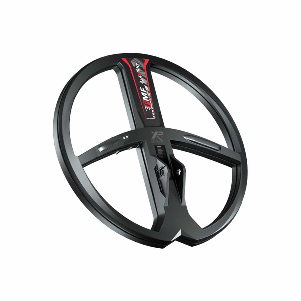 XP Deus II 11 inch round FMF wireless search coil top view with red accent stripe