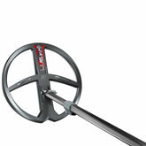 XP Deus II 11-inch round FMF waterproof search coil with lower pole and hardware on white background