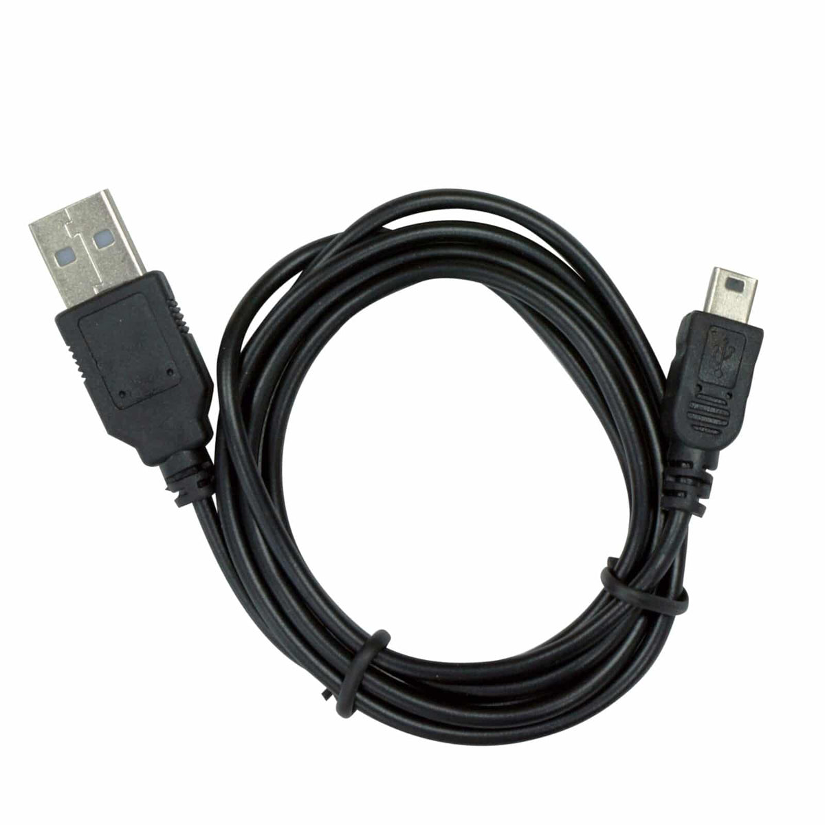 Black USB cable with standard USB-A connector and mini-B connector for XP Deus and ORX firmware updates and charging
