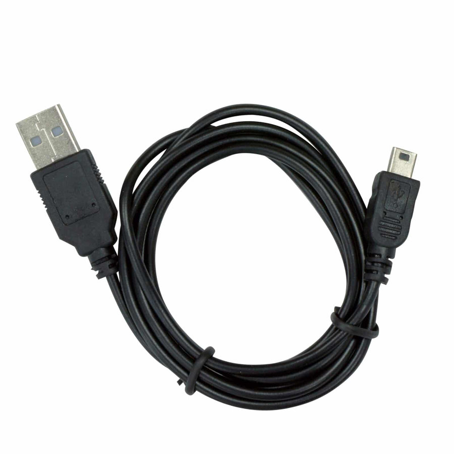 Black USB cable with standard USB-A connector and mini-B connector for XP Deus and ORX firmware updates and charging
