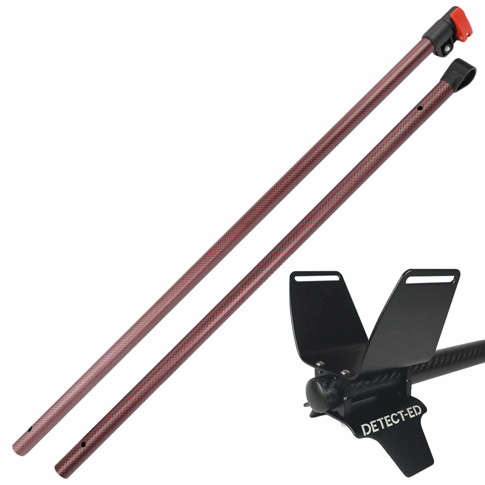 Detect-Ed Red Belly LS Carbon Fiber Upper & Lower Shaft for Minelab Equinox Detector w/ Alloy Arm Cuff