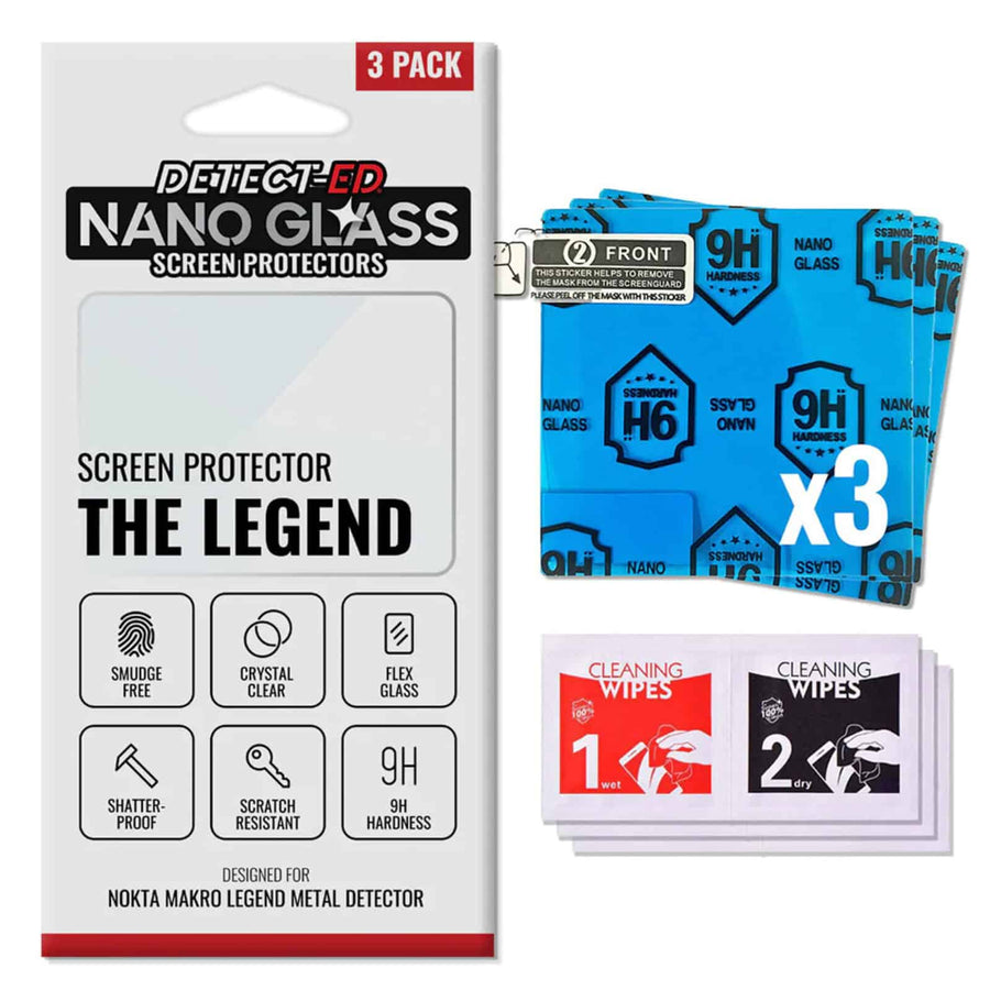 Detect-Ed Nano Glass screen protector 3-pack for Nokta Legend with cleaning wipes