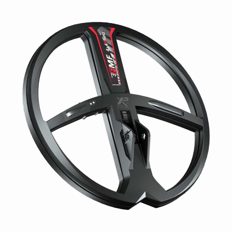 XP Deus II 11 inch FMF search coil, black open-web design with coil cover