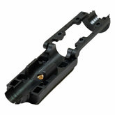 Close-up view of injection molded folding adapter mechanism and mounting points
