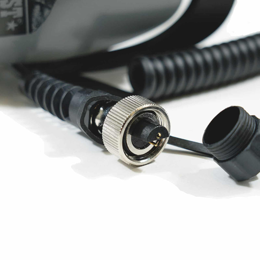 Close up view of the waterproof connection.