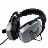 Gray Ghost Platinum headphones folded flat showing padded headband and gray ear cups
