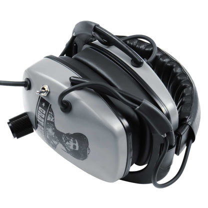 Gray Ghost Platinum headphones folded compact for storage and transport