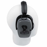 DetectorPro Original Gray Ghost Platinum headphones on display stand, front view