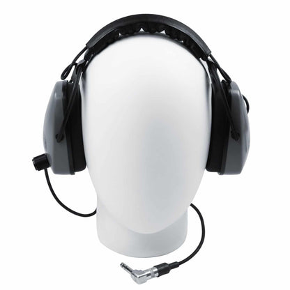DetectorPro Original Gray Ghost Platinum headphones front view with coiled cable and 1/4 inch angle plug