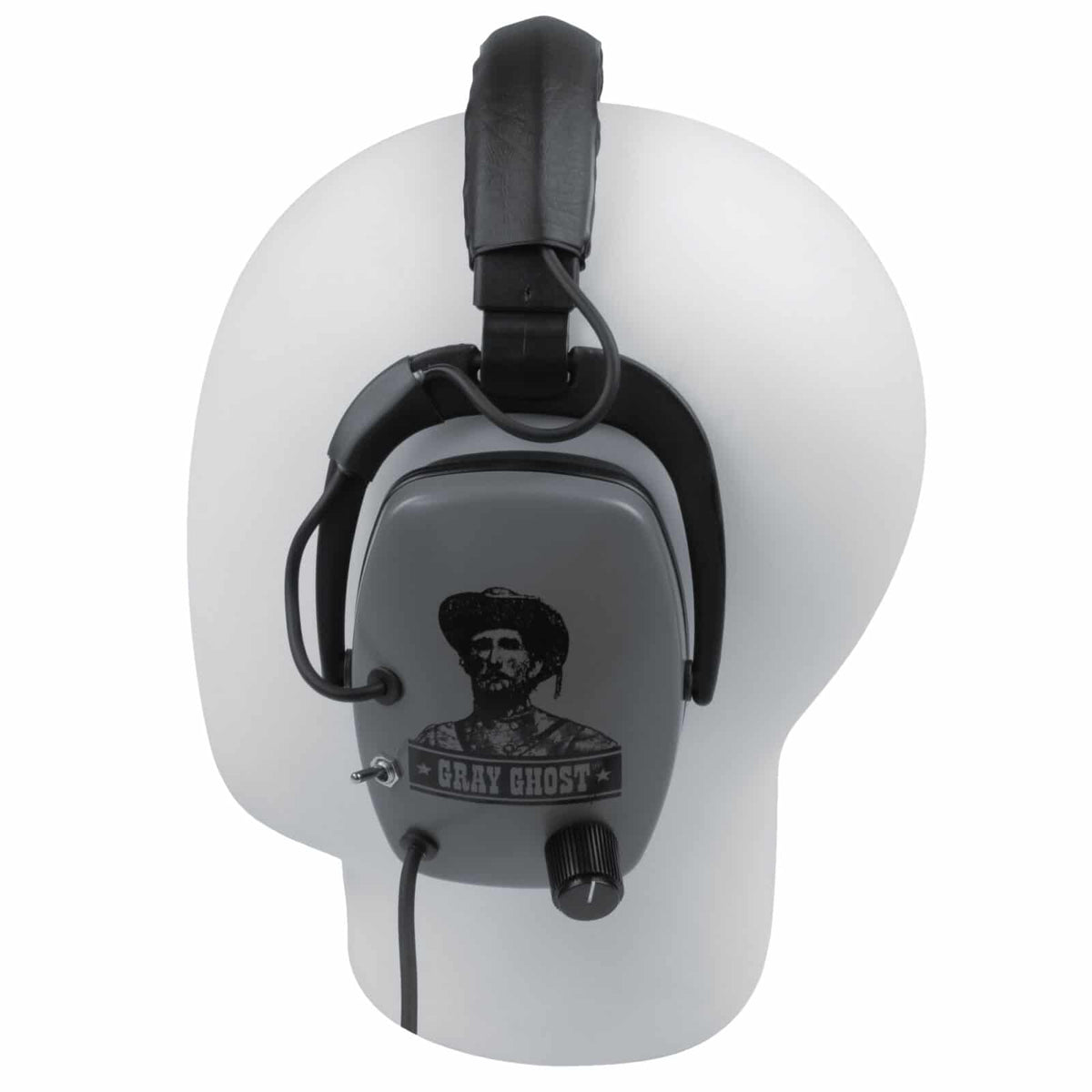 Gray Ghost Platinum headphone side view showing rotary volume knob and detector selector switch