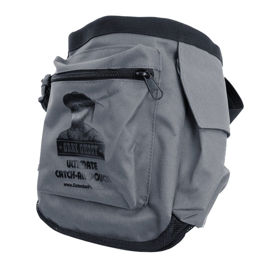 Gray Ghost Ultimate Catch All Pouch front view showing the zipper pocket, side Velcro pouch and belt