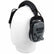 Side view of gray Wireless earcup with padded black headband on a display head