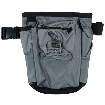 DetectorPro Gray Ghost DEEP Ultimate Catch-All Pouch with 14-inch depth, reinforced opening, and mesh bottom for beach and water hunting