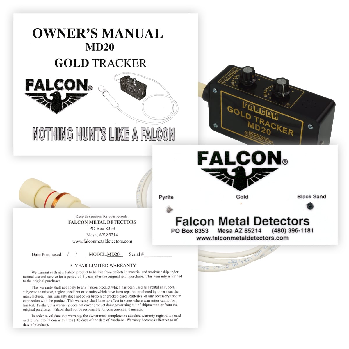 Falcon MD20 Gold Tracker with warranty and documentation.