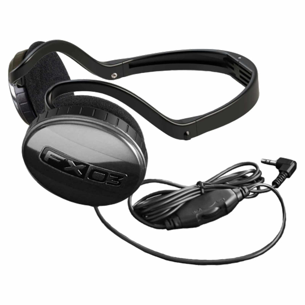 XP FX-03 wired headphones with black behind-the-head neckband and foldable ear cups on white background