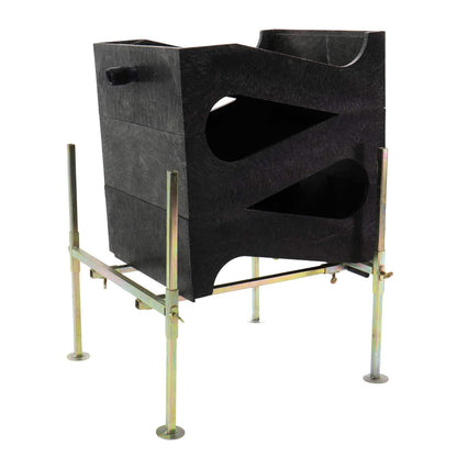 Angled view of the stand and separator trays, photographed against a white backdrop