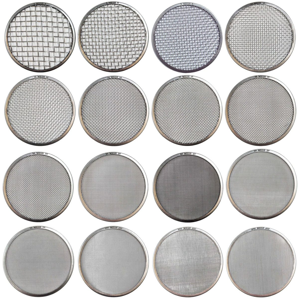 #4 - 400  Mesh stainless steel mesh classifiers on white background