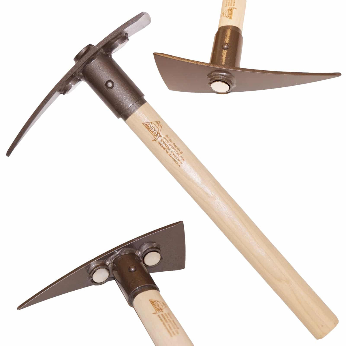 Apex Pick Badger 18-inch prospecting pick with hickory handle and three super magnets for gold prospecting and crevice digging