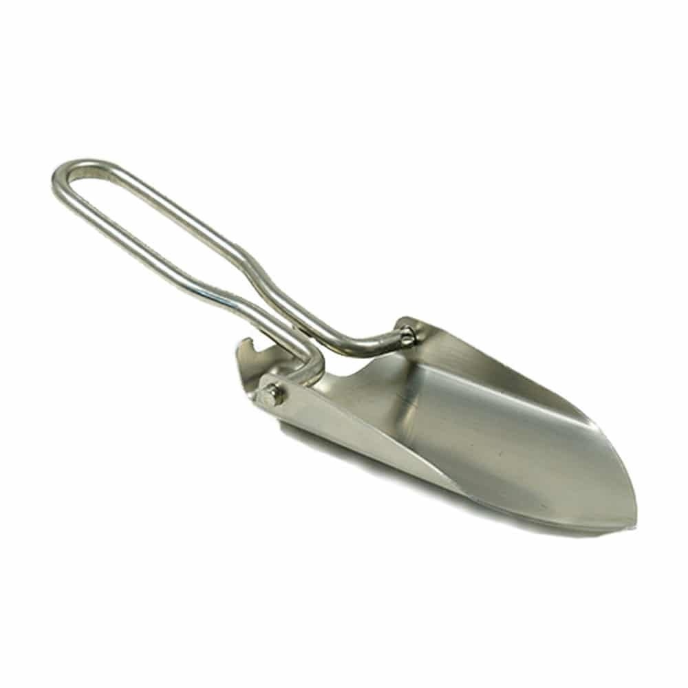 Gold Claw stainless steel folding shovel with locking hinge and protective nylon carry case