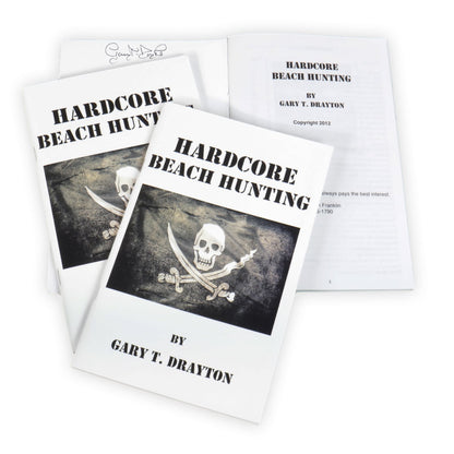 Back cover of Hardcore Beach Hunting book by Gary Drayton with chapter details