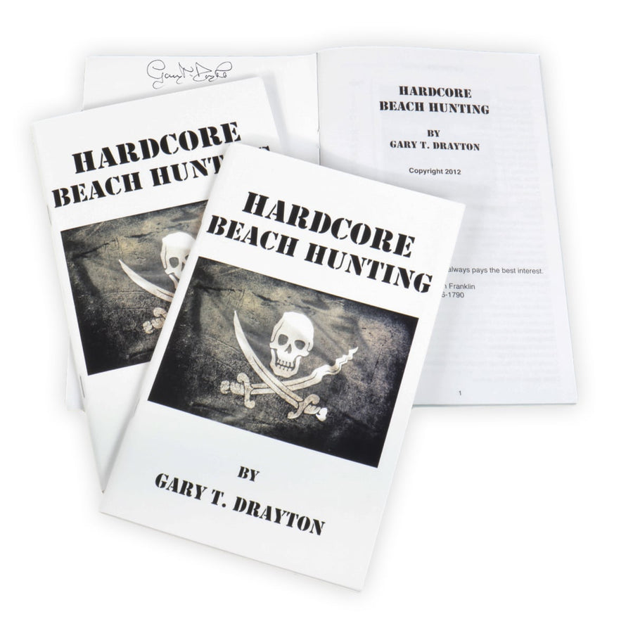Back cover of Hardcore Beach Hunting book by Gary Drayton with chapter details