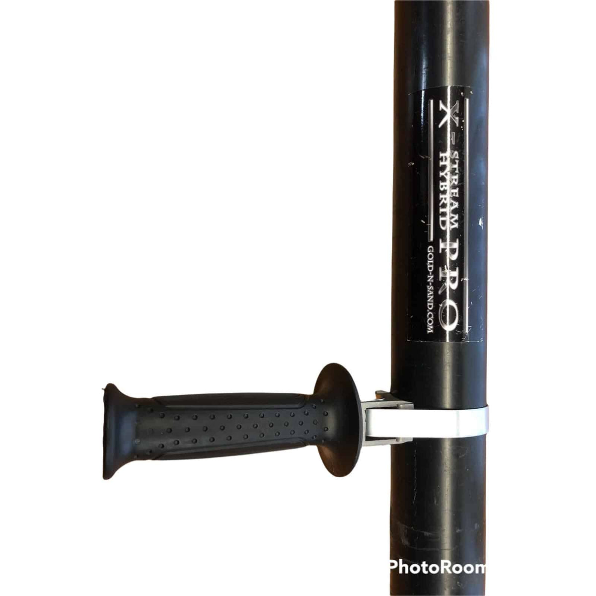 Close-up of Gold-N-Sand Ergo handle clamp on 2 in pump tube