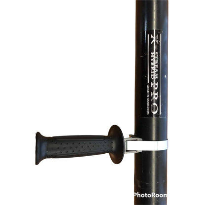 Close-up of Gold-N-Sand Ergo handle clamp on 2 in pump tube