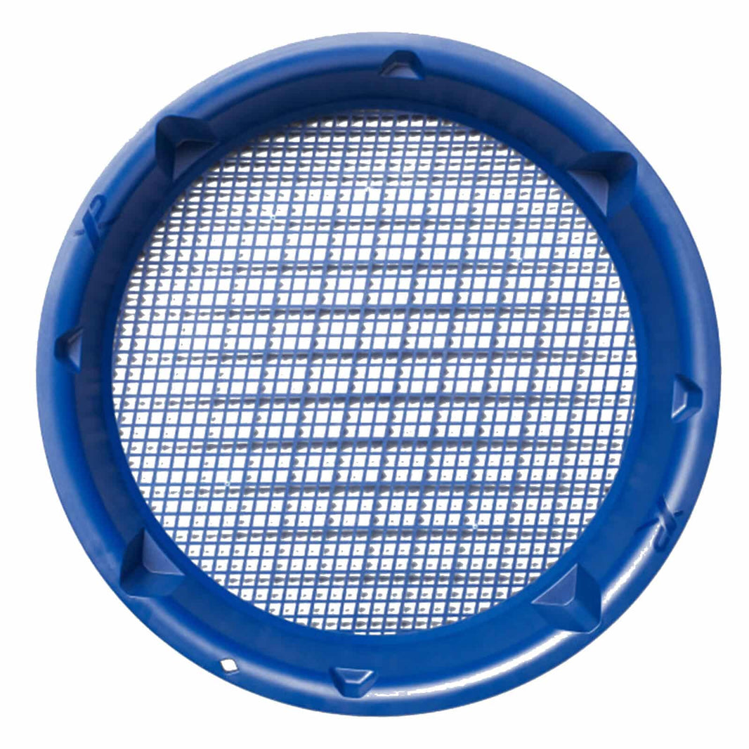 XP 15-inch classifier pan with 5mm mesh screen and blue molded plastic construction for gold prospecting