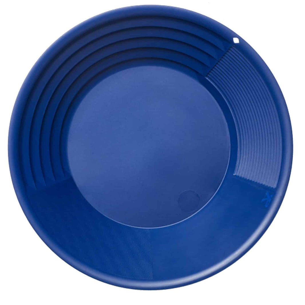 XP 15-inch blue gold pan with four panning zones and Snake Skin texture for prospecting