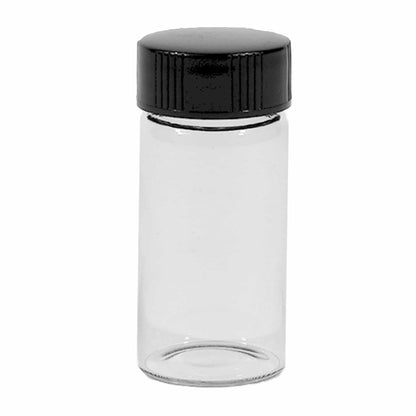 XP 20ml glass vial with black screw-top cap for storing gold flakes and small nuggets