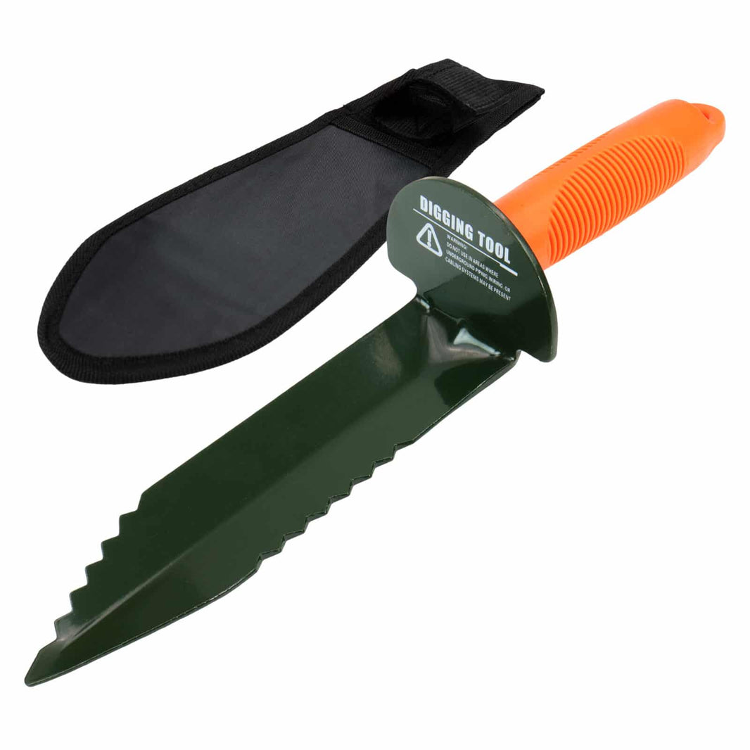 Serious Detecting 13 inch serrated edge digger tool with black handle and sheath