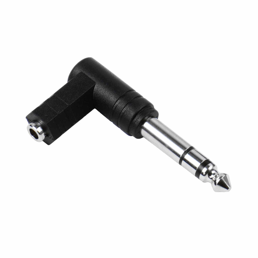 1/4 inch to 3.5mm right angle headphone adapter for metal detectors showing connector details