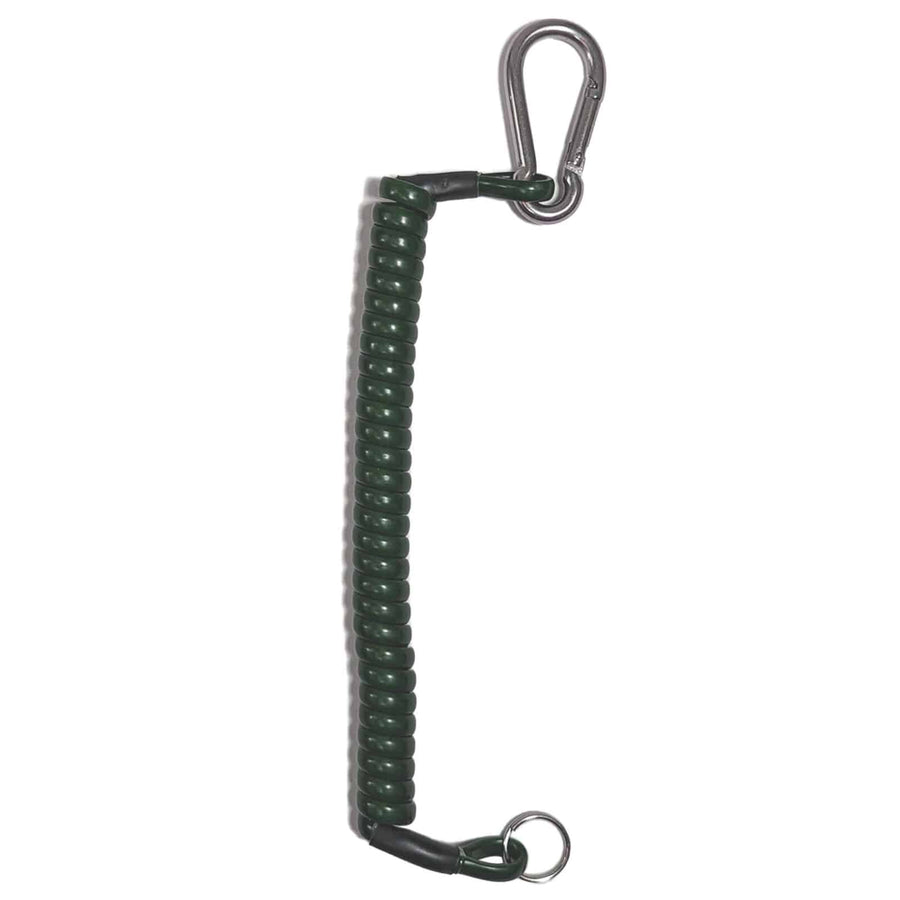 Dan's hunter green pinpointer lanyard showing hardware detail