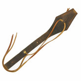 Serious Archery brown leather bow holster showing belt attachment and bow securing design