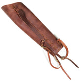 Close-up of leather back quiver showing sheep shearing lined interior