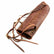 Side view of leather hunting quiver displaying 12-arrow capacity
