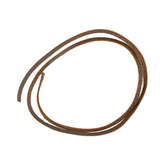 Serious Archery 36-inch brown leather lace coiled on white background showing natural texture and flexibility