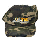 Coiltek camo baseball cap with embroidered logo front view