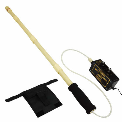 The Falcon Gold Tracker MD20 with holster and fully extended probe is shown against a white background.