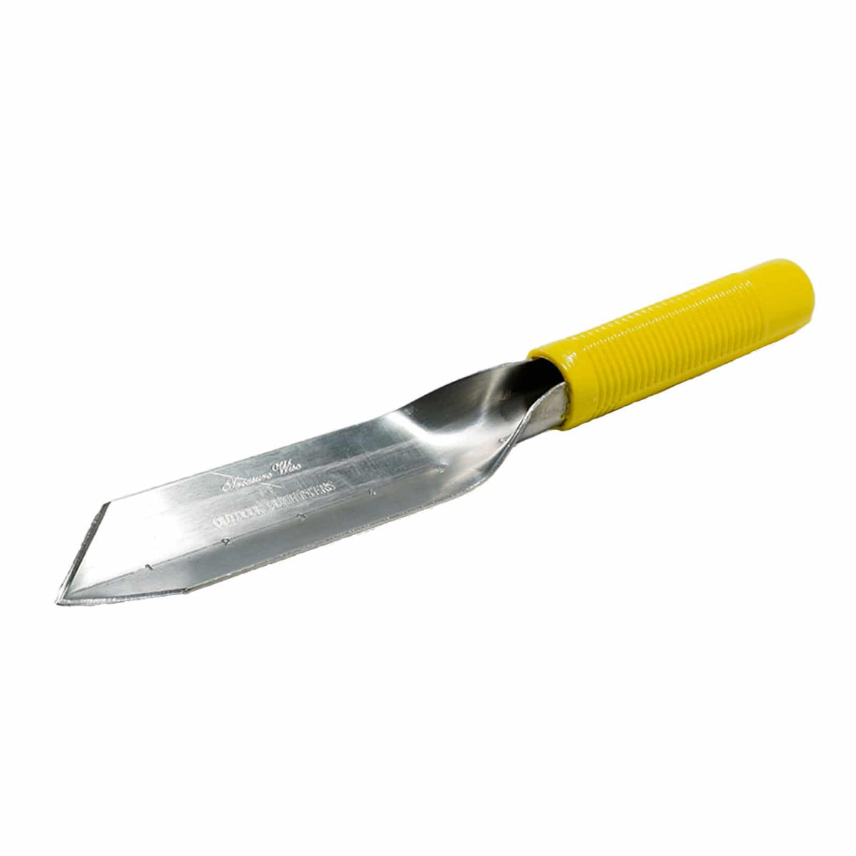 Treasure Wise T-11 metal detecting trowel showing 11-inch length and steel blade with depth gauge markings