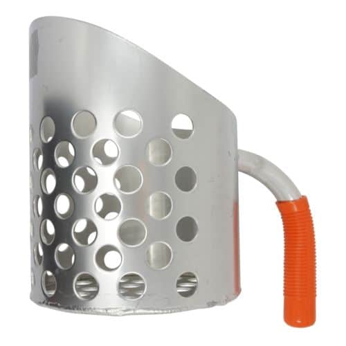 RTG Big 6 aluminum hand sand scoop side view with sifting holes and rubber grip