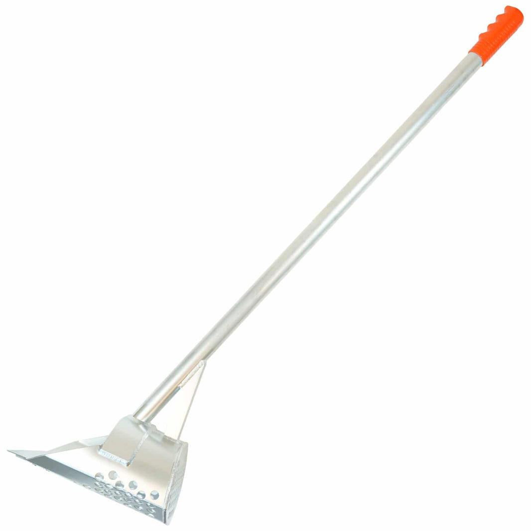 RTG Blade Tip aluminum sand scoop with stainless steel V-tip and perforated bucket for beach metal detecting