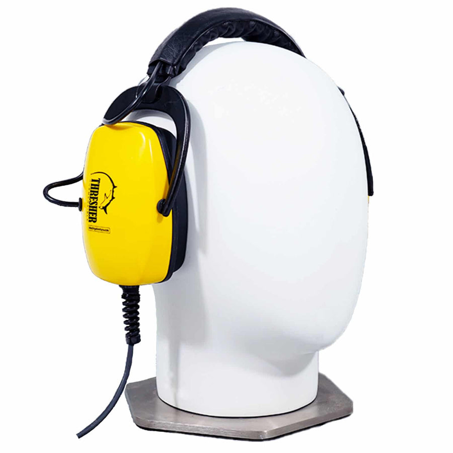 Close-up view of Thresher waterproof headphone connector and cable